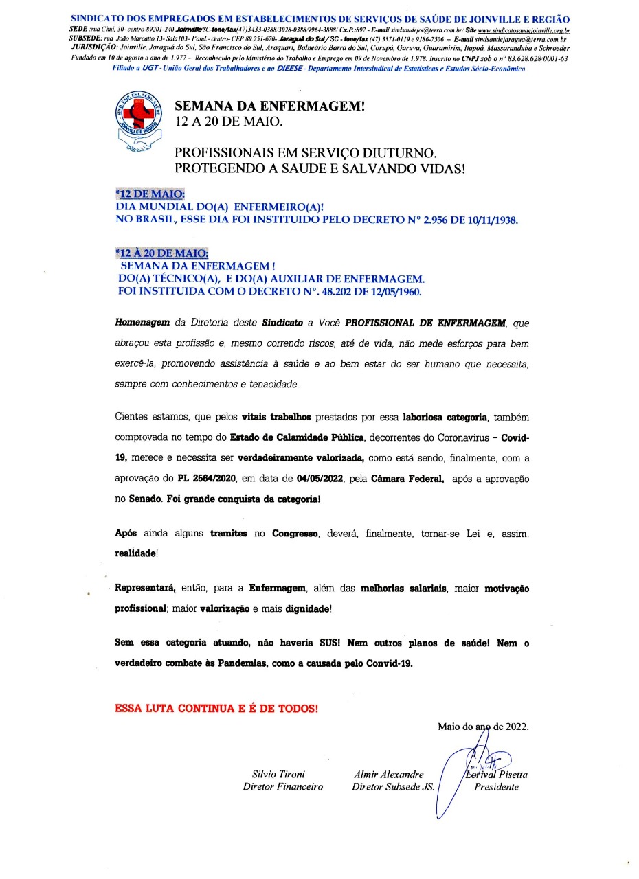 SEMANA DA ENFERMAGEM - 12 A 20 MAIO
