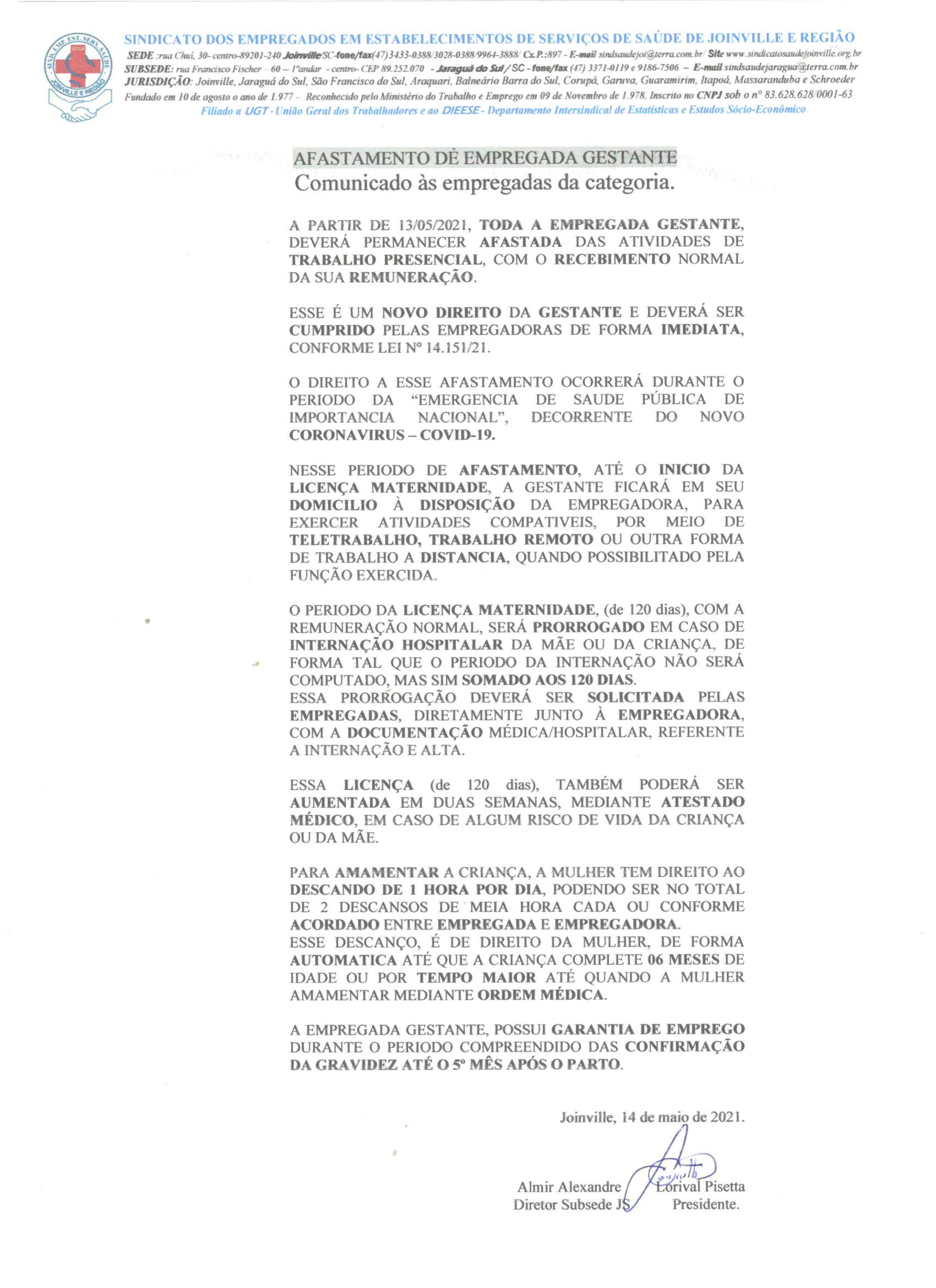 AFASTAMENTO DE EMPREGADA GESTANTE