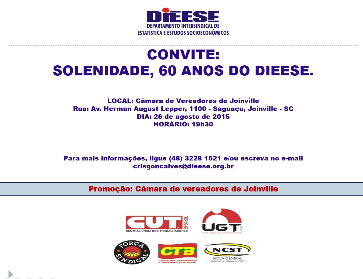 Dieese recebe homenagem na Câmara de Vereadores de Joinville